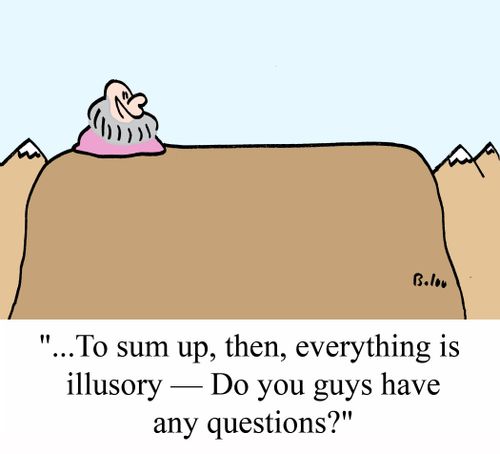 "...To sum up, then, everything is illusory - Do you guys have any questions?"