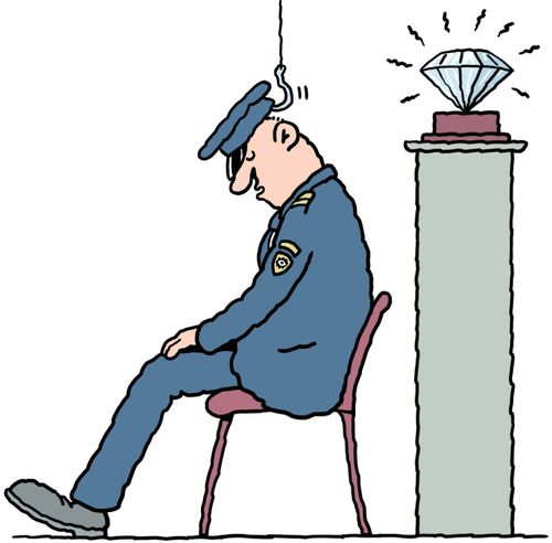 A diamond robbery goes wrong when the hook catches the sleeping museum guard's hat
