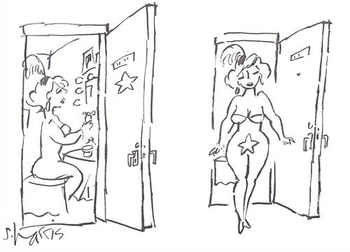 Exotic dancer decides to use the star on her dressing room door.