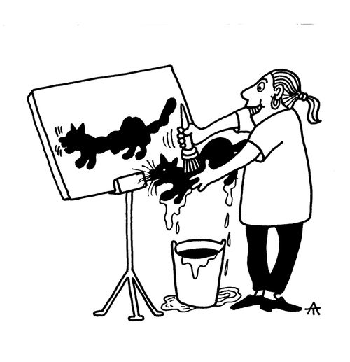 Artist painting a cat.