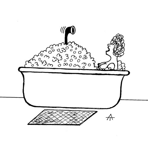 Woman in bath sees a periscope.
