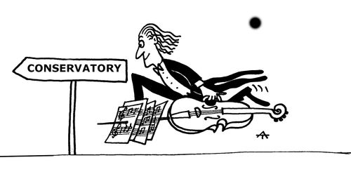 Musician rushing to the conservatory.