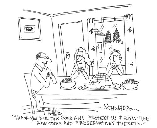 'Thank you for this food, and protect us from the additives and preservatives therin.'