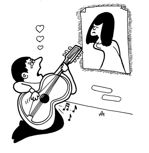 Man serenading a picture
