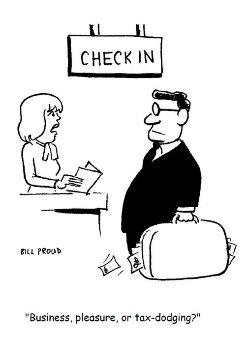 "Business, pleasure, or tax-dodging?"