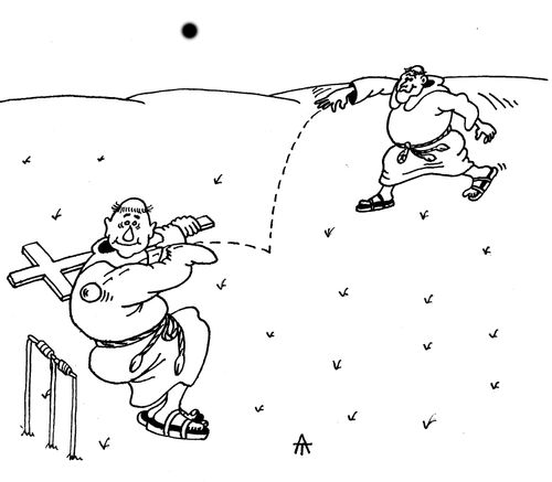 Monk batting with a crucifix