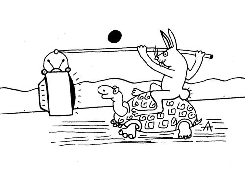 Hare using a TV to motivate the Tortoise. 