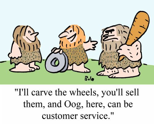 "I'll carve the wheels, you'll sell them, and Oog, here, can be customer service."