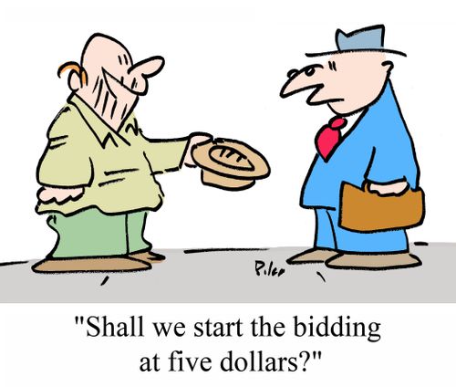 "Shall we start the bidding at five dollars?"