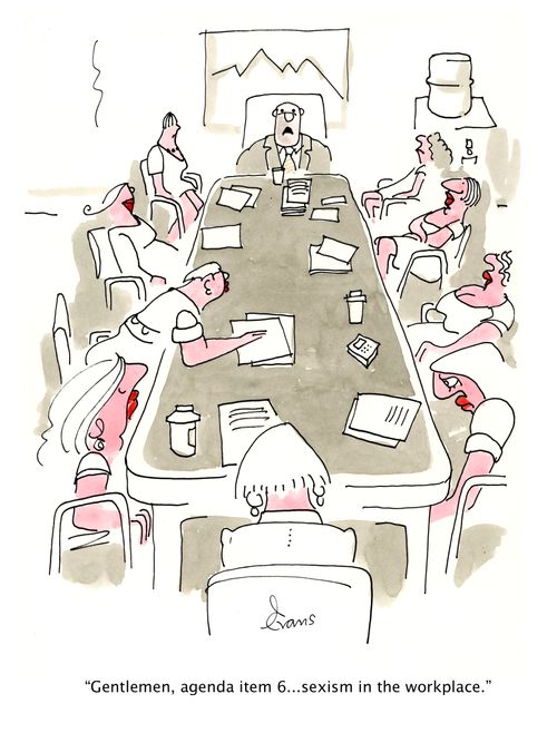 "Gentlemen, agenda item 6...sexism in the workplace."