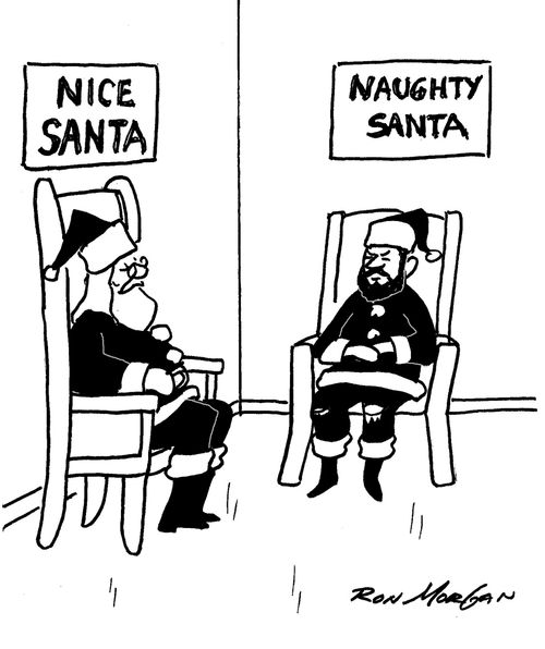 Nice Santa vs. Naughty Santa.