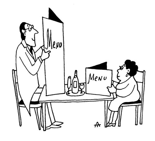 Tall man has a tall menu, whilst a small woman has a small menu.