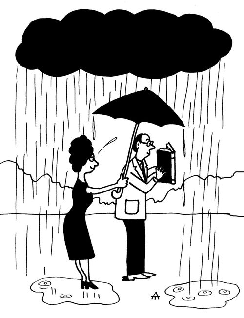 Reading in the rain.