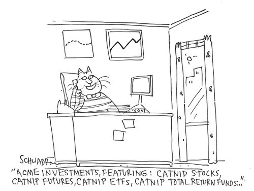 'Acme investments, featuring: Catnip stocks, catnip futures...'