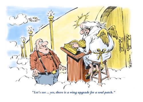 'Let's see...yes, there is a wing upgrade for a soul patch.'