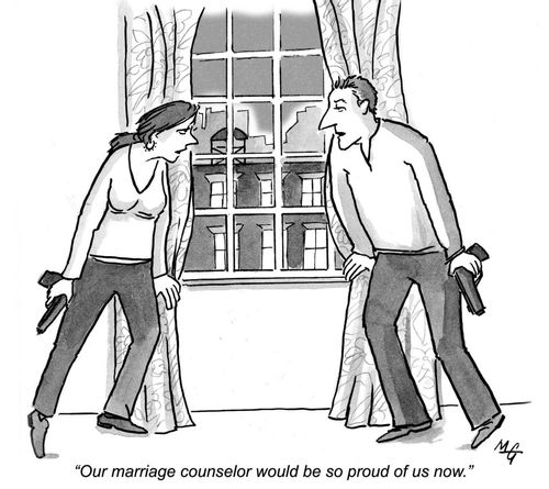 "Our marriage counselor would be so proud of us now."