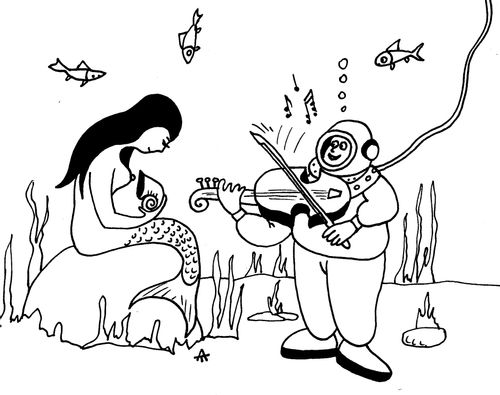 Deep Sea Diver Serenades a Mermaid.
