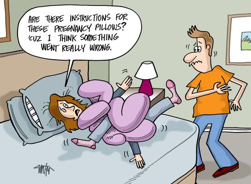 'Are there instructions for these pregnancy pillows? 'Cuz I think something went really wrong.'