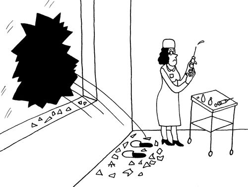 A man jumps out of a window to avoid an injection.