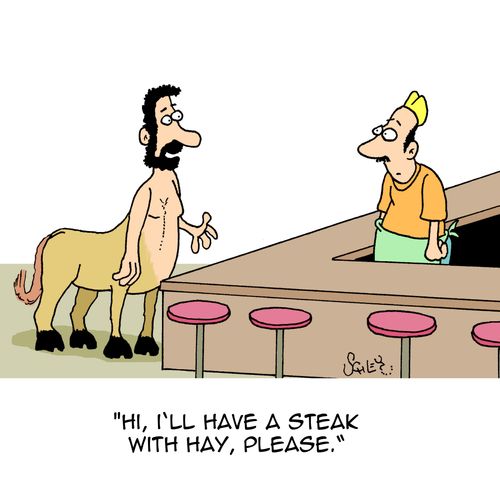 'Hi, I'll have a steak with hay, please.'