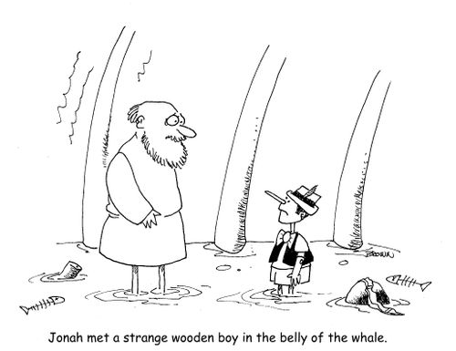 Jonah met a strange wooden boy in the belly of the whale.