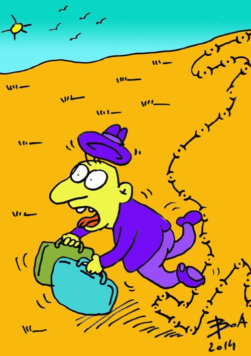 Man trips over a border.