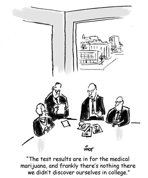 "The test results are in for the medical marijuana, and frankly there's nothing there we didn't discover ourselves in college."