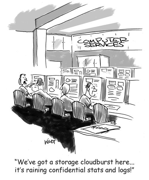 "We've got a storage cloudburst here...it's raining confidential stats and logs!"
