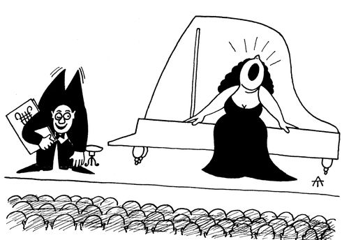 Pianist takes his bow whilst the singer carries on singing.