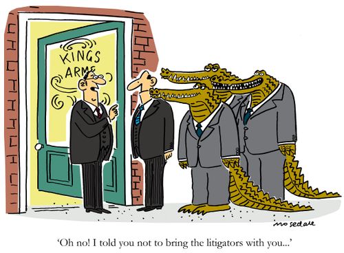 'Oh no! I told you not to bring the litigators with you...'