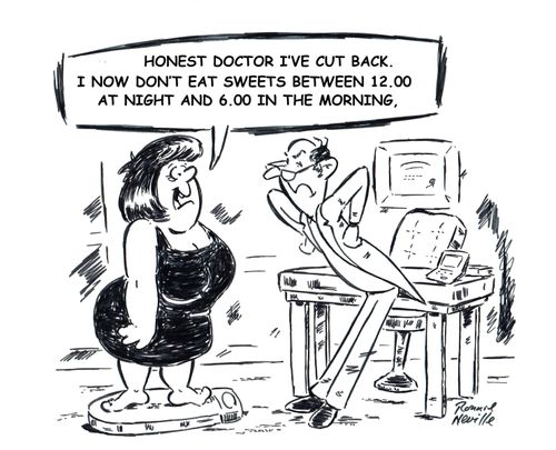 "Honest doctor I've cut back. I now don't eat sweets between 12.00 at night and 6.00 in the morning."