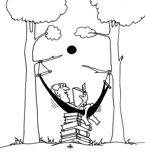 Reading in a hammock.