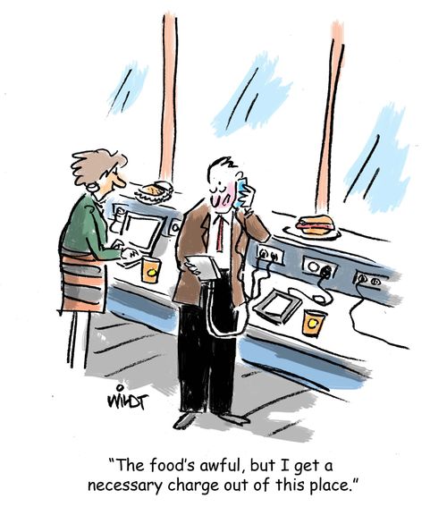 "The food's awful, but I get a necessary charge our of this place."