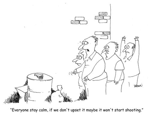 "Everyone stay calm, if we don't upset it maybe it won't start shooting."