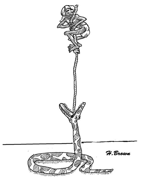 Snake Charmer tries to escape from his snake.