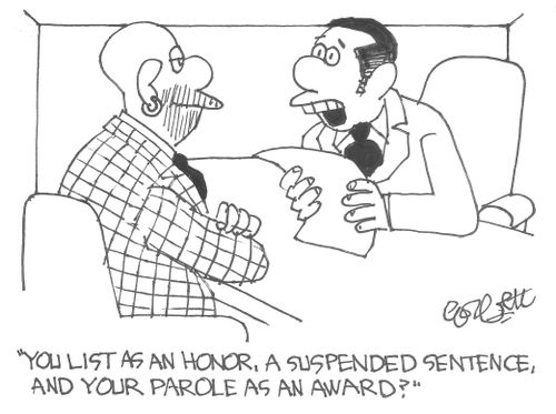 "You list as an honor, a suspended sentence, and your parole as an award?"