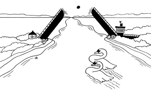 Bridge opens for passing swans.