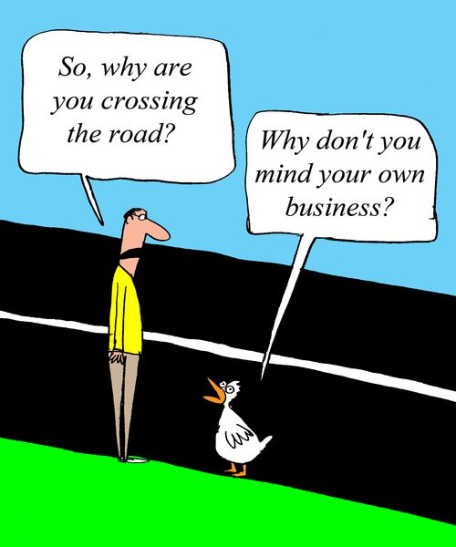 "So, why are you crossing the road?" 