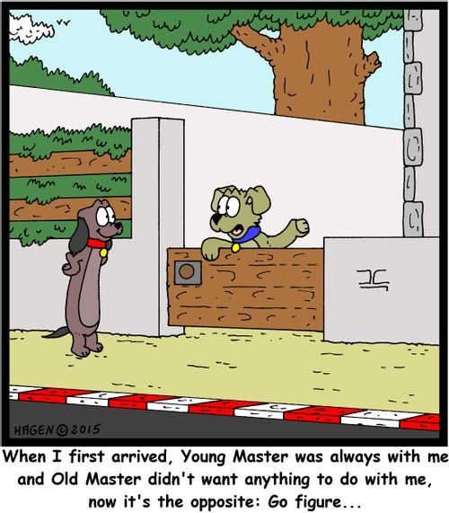 "When I first arrived, Young Master was always with me and Old Master didn't want anything to do with me, nor it's the opposite: Go figure..."