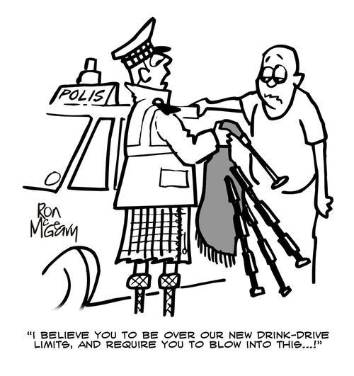 "I believe you to be over our new drink-drive limits, and require you to blow into this..!"