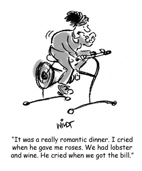 "It was a really romantic dinner. I cried when he gave me roses. We had lobster and wine. He cried when we got the bill."