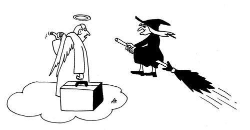 Angel giving a witch directions.
