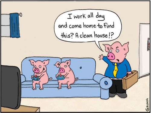 "I work all day and come home to find this? A clean house!?"