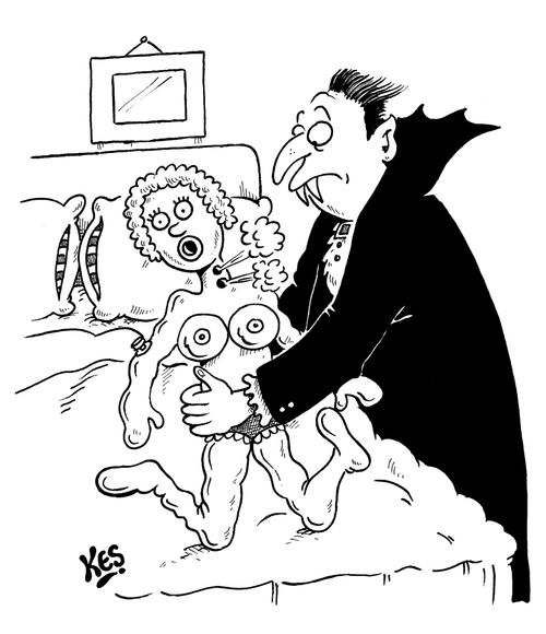 Vampire punctures an inflatable doll,