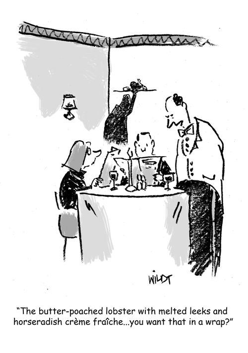 "The butter-poached lobster with melted leeks and  horseradish creme fraiche...you want that in a wrap?"
