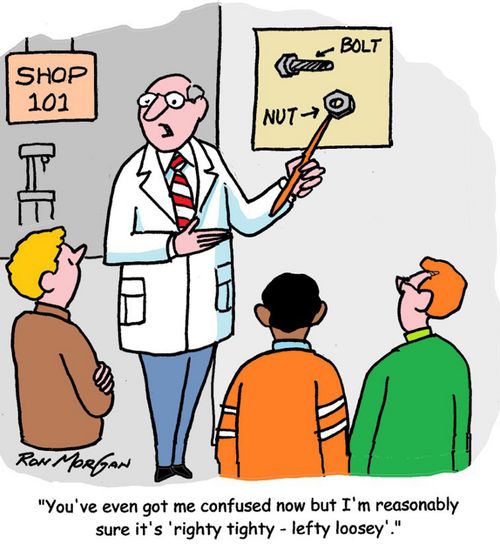 "You've even got me confused now but I'm reasonably sure it's 'righty tighty - lefty loosey'." 