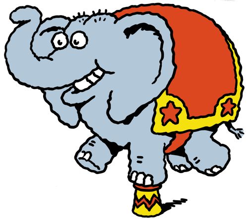 Big circus elephant balancing on one foot