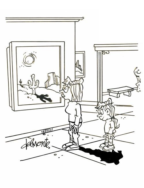Kid see shadow from mom as mom see shadow in painting.