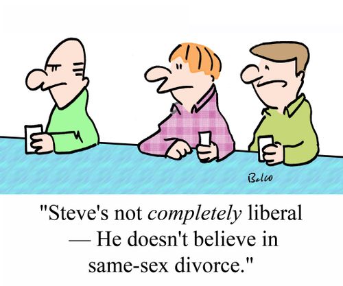 "Steve's not COMPLETELY liberal - He doesn't believe in same-sex divorce."
