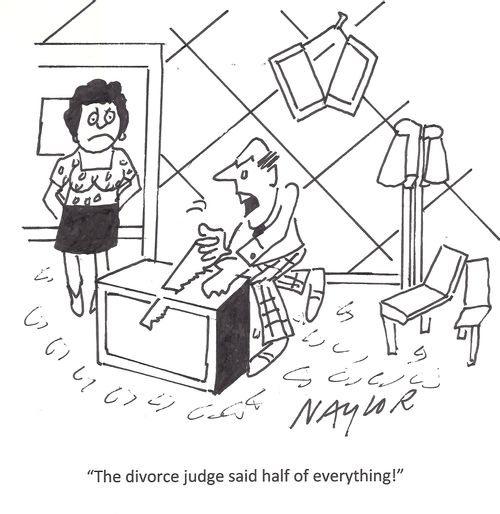 "The divorce judge said half of everything!"